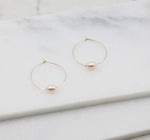 Small Pink Pearl and Gold Hoop Earrings, dangle, hoops, real pearls, bridal, wedding, beaded, classic, big hoop earrings, pastel, pink