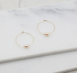 Small Pink Pearl and Gold Hoop Earrings, dangle, hoops, real pearls, bridal, wedding, beaded, classic, big hoop earrings, pastel, pink