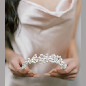 Sparkling Pearl Tiara Headband, Crown, Hairpiece, Wedding Accessory, Bridal, Gold Wedding Head Piece, Hair Accessories, Headband