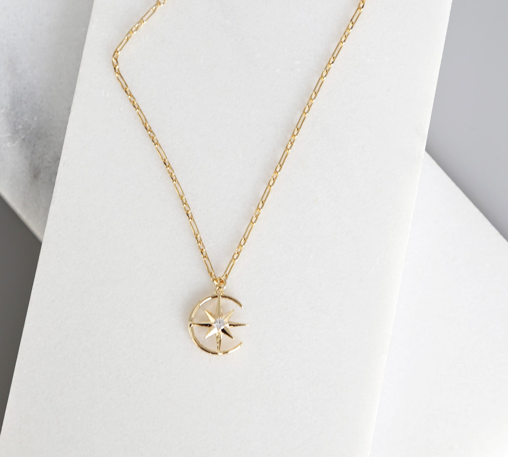 Crescent Moon Necklace, Gold Necklace, Dainty Gold Jewelry, Celestial, Gold Chain, Luminous Collection