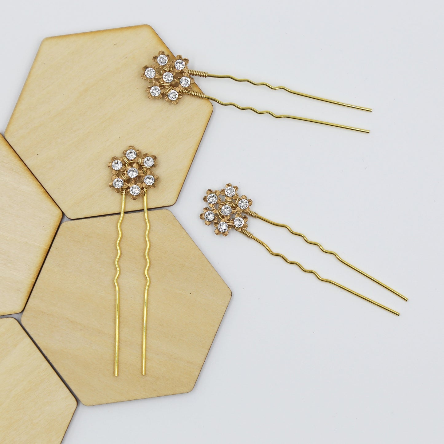 Cluster Flower Swarovski Hairpins - Set of Three