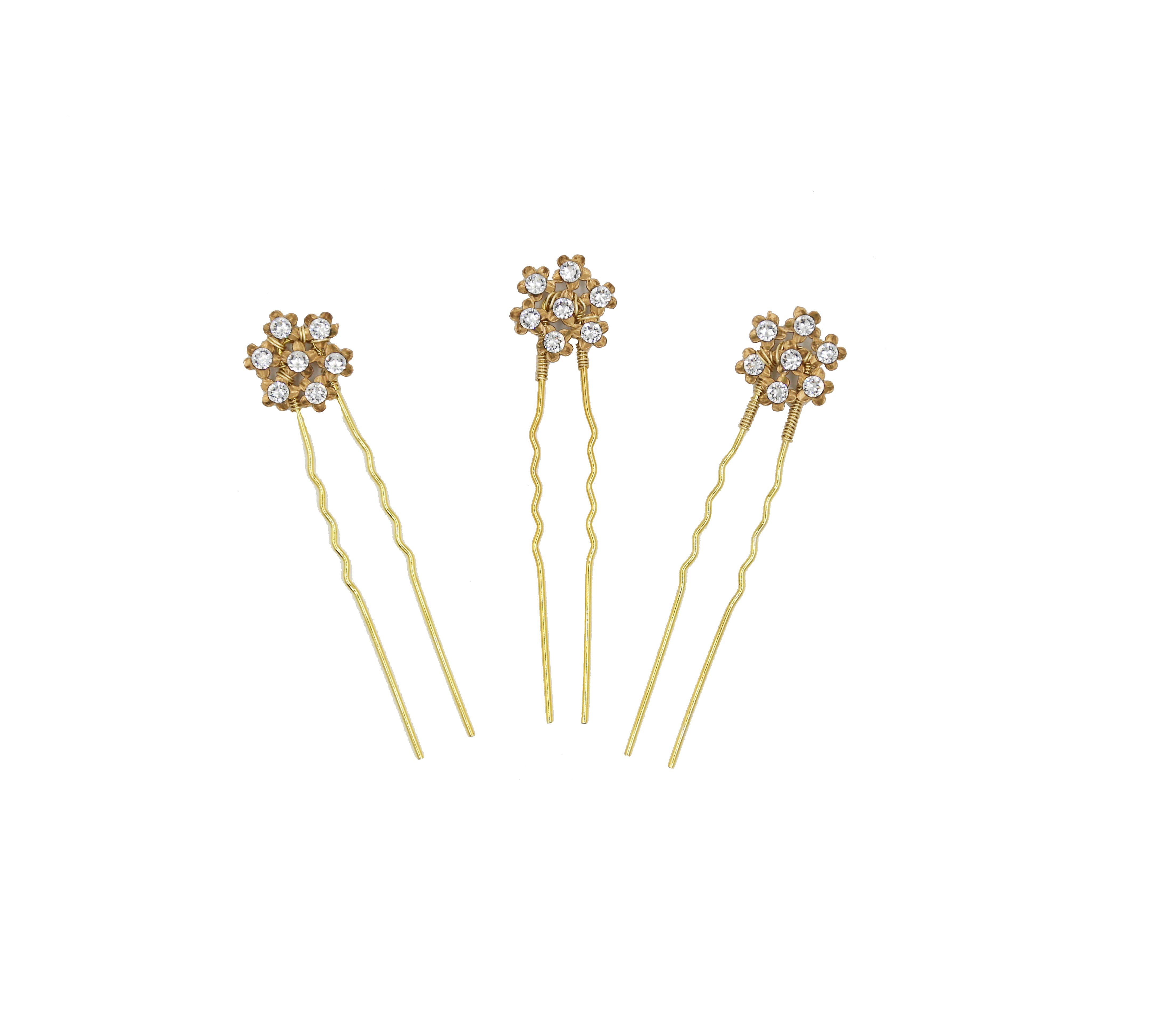 Cluster Flower Swarovski Hairpins - Set of Three