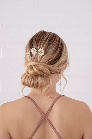 Daisy - Set of Three White and Gold Flower Hairpins
