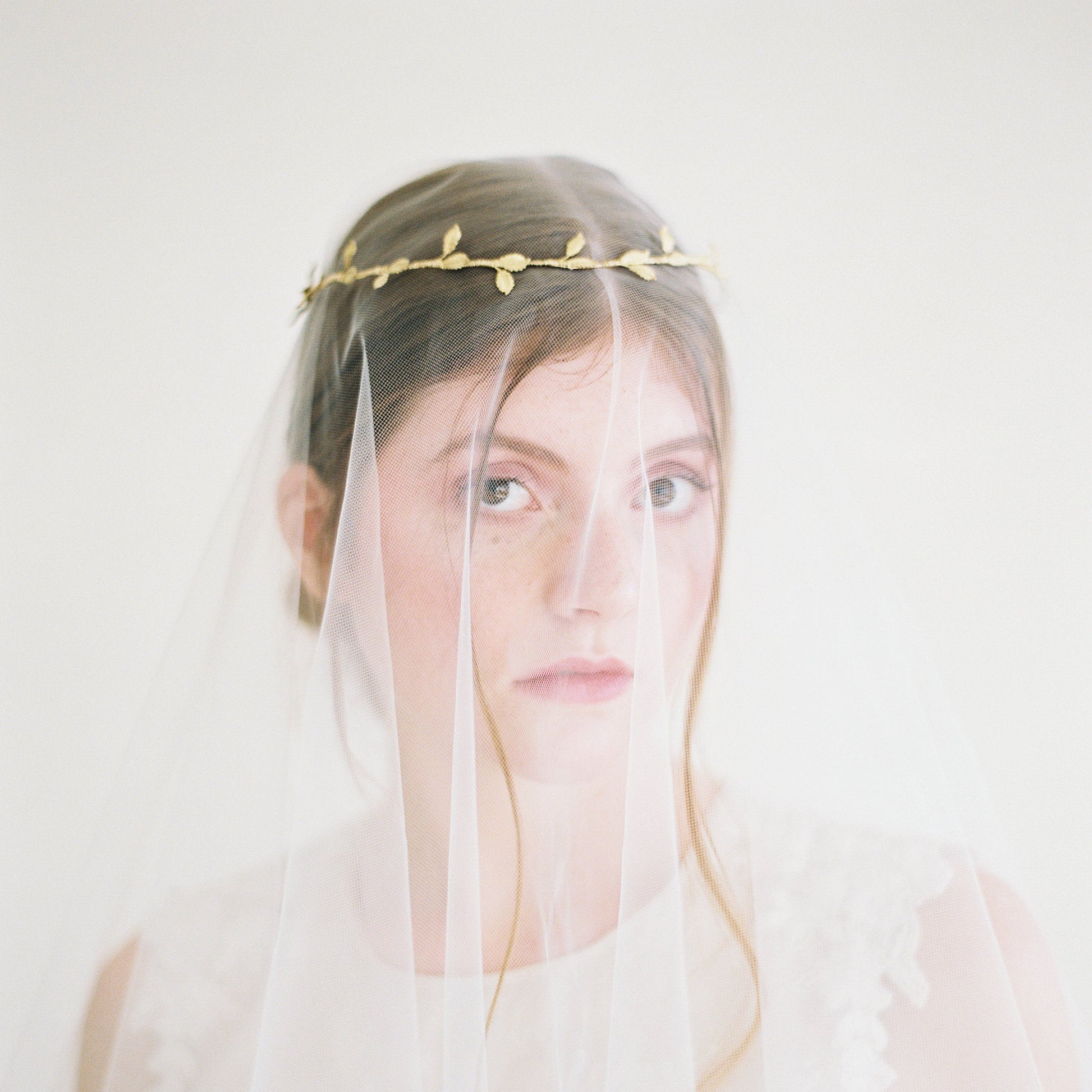 tiny gold leaf bridal crown