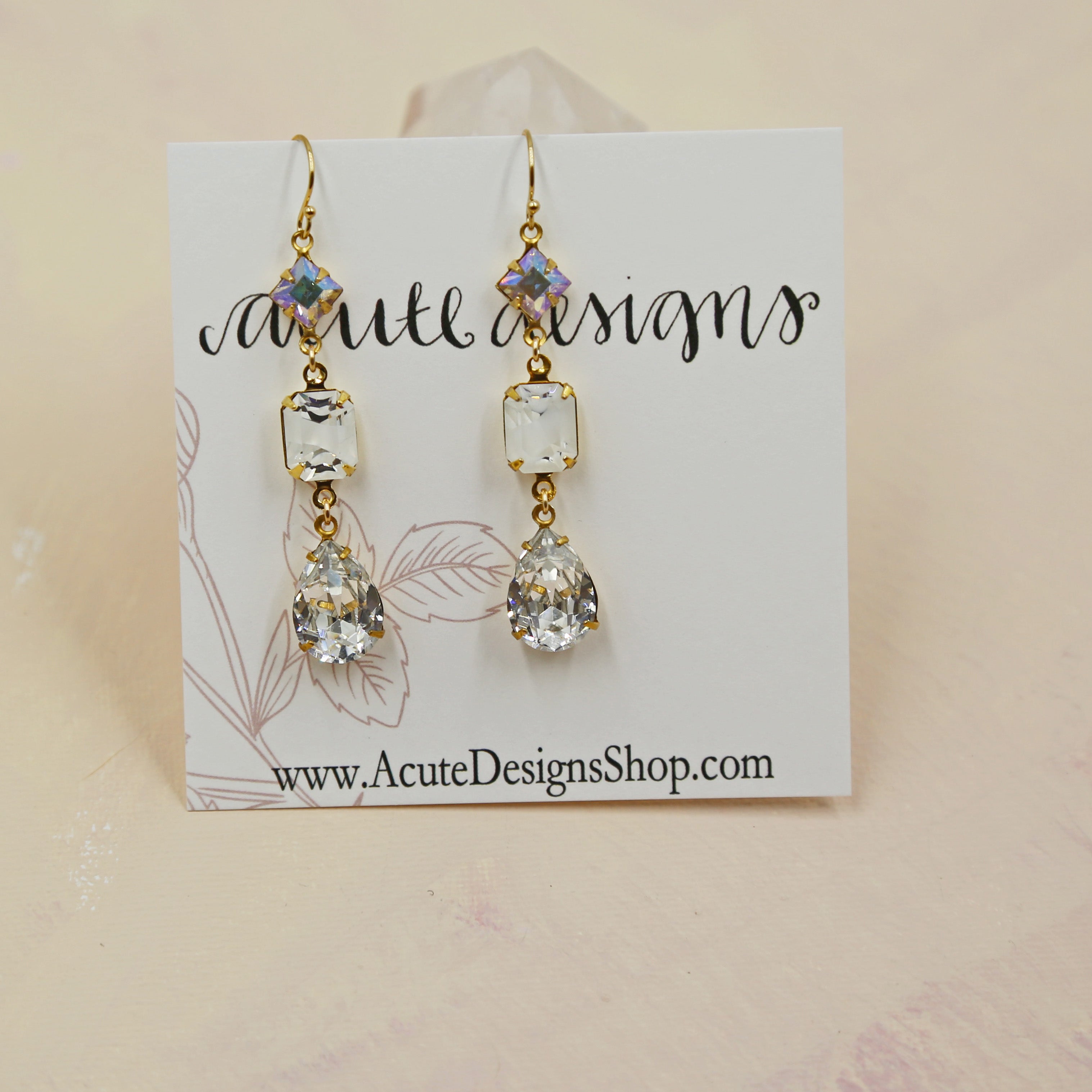 Triple Stone Swarovski Drop Earrings