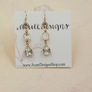 Triple Stone Swarovski Drop Earrings