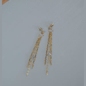 Bella - Gold Chain + Herkimer Diamond Fringe Earrings