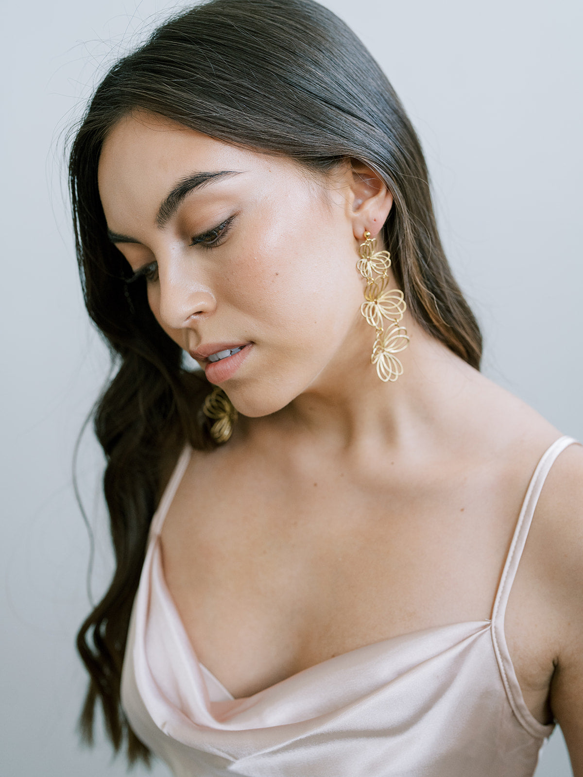 Triple Flower Statement Earrings, gold earrings, bridal earrings