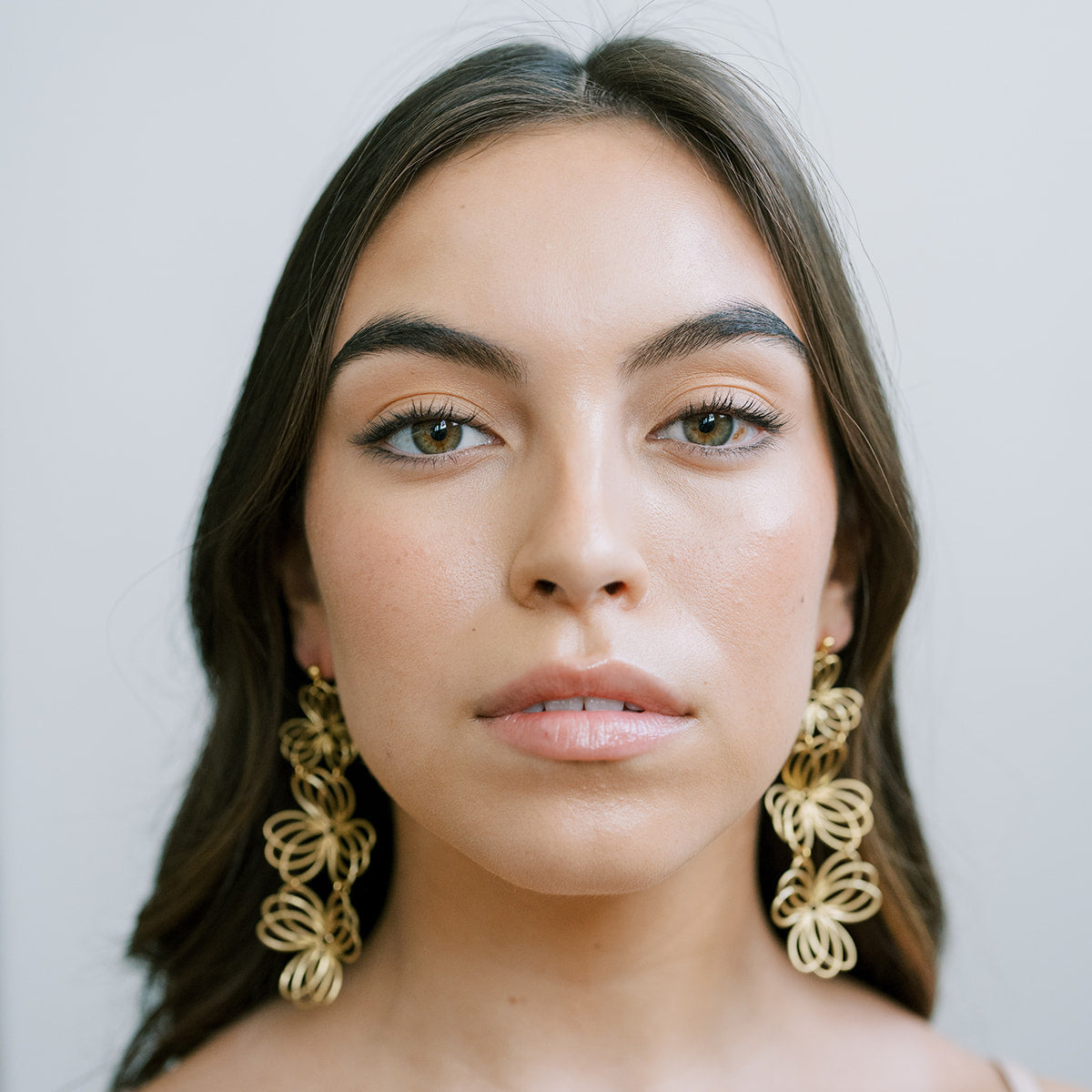 Triple Flower Statement Earrings, gold earrings, bridal earrings