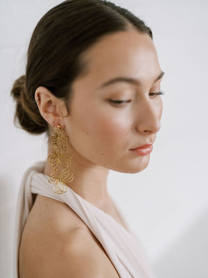 Triple Flower Statement Earrings, gold earrings, bridal earrings