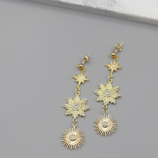 Triple Star Gold Cascading Earrings