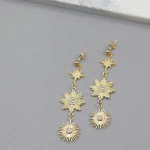 Triple Star Gold Cascading Earrings