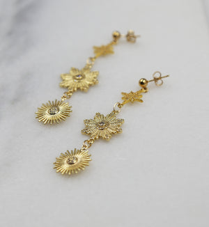 Triple Star Gold Cascading Earrings