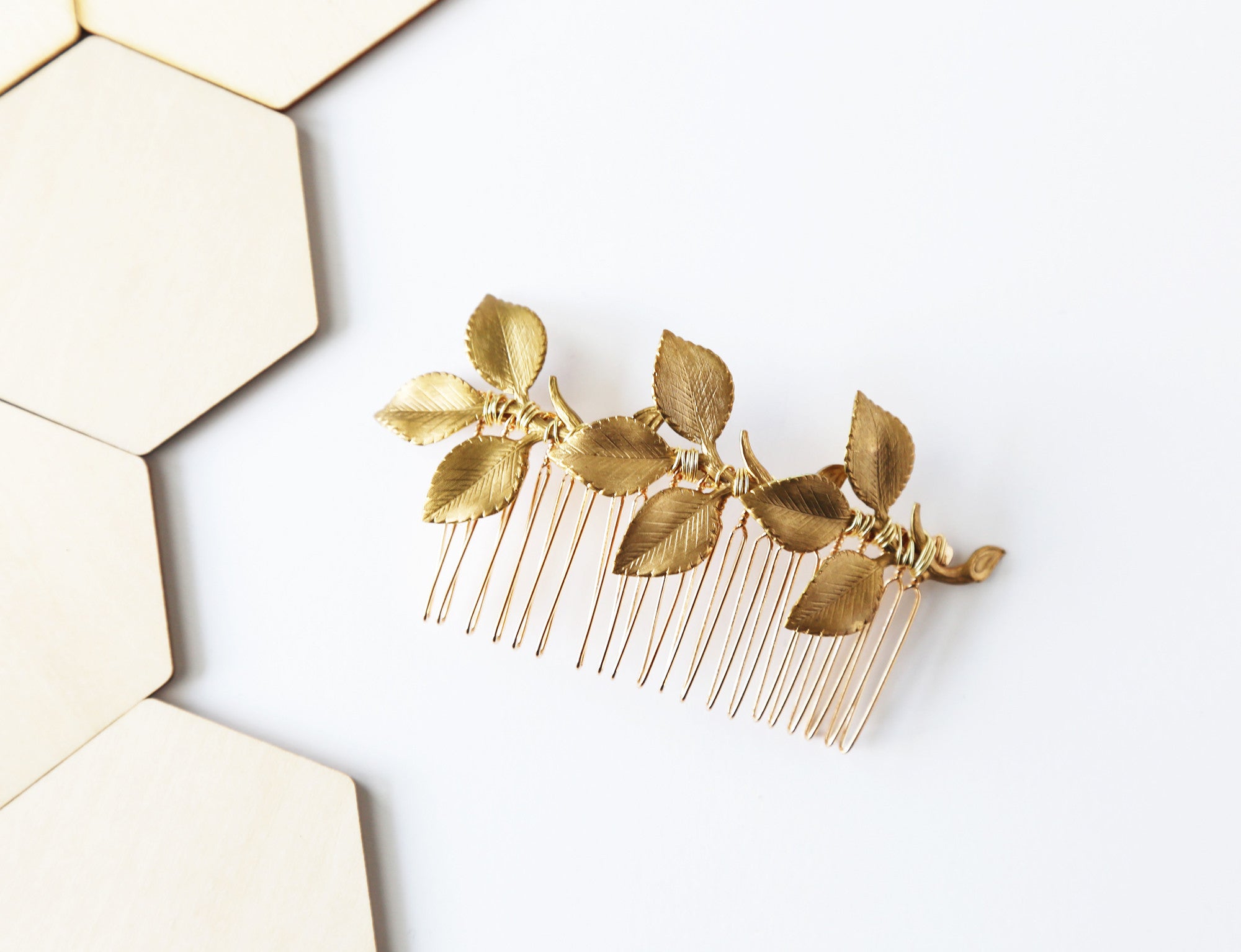 gold leaf bridal comb