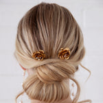 Ida - Set of Two Gold Rose and Pearl Hair Combs