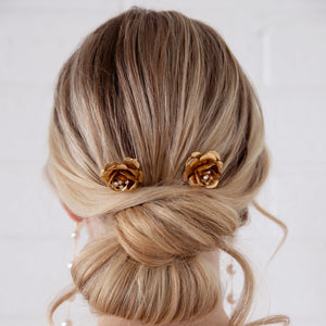 Ida - Set of Two Gold Rose and Pearl Hair Combs