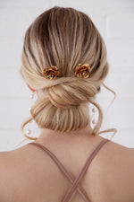 Ida - Set of Two Gold Rose and Pearl Hair Combs