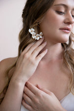 Ivy - White Floral and Gold Hoop Statement Earrings