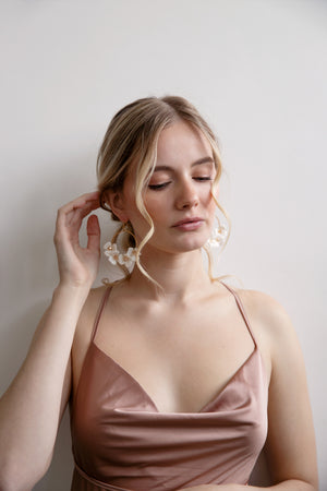 Ivy - White Floral and Gold Hoop Statement Earrings
