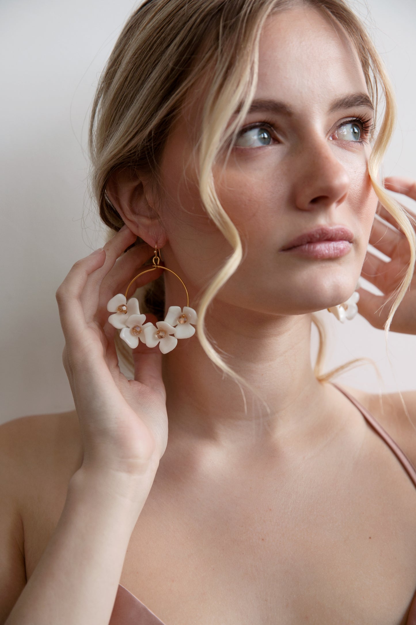 Ivy - White Floral and Gold Hoop Statement Earrings