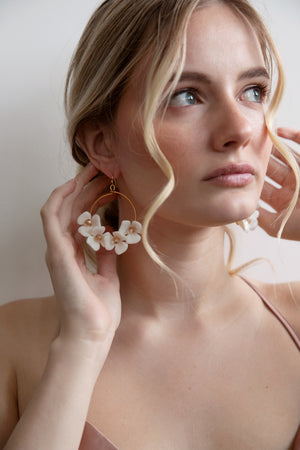 Ivy - White Floral and Gold Hoop Statement Earrings