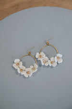 Ivy - White Floral and Gold Hoop Statement Earrings